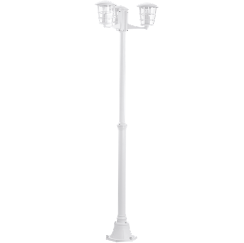 Aloria havelampe i Støbt Aluminium Hvid med skærm i Klar Plastik, MAX 3x60W E27, Base Ø 21,5 cm,  diameter 48 cm, højde 180 cm.